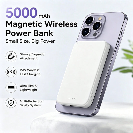 5000mAh Magnetic Power Bank, Slim Wireless Portable Charger With Fast Charging, MagSafe Compatible Battery Pack For IPhone 17/16/15/14/13/12 Series, Travel Charger