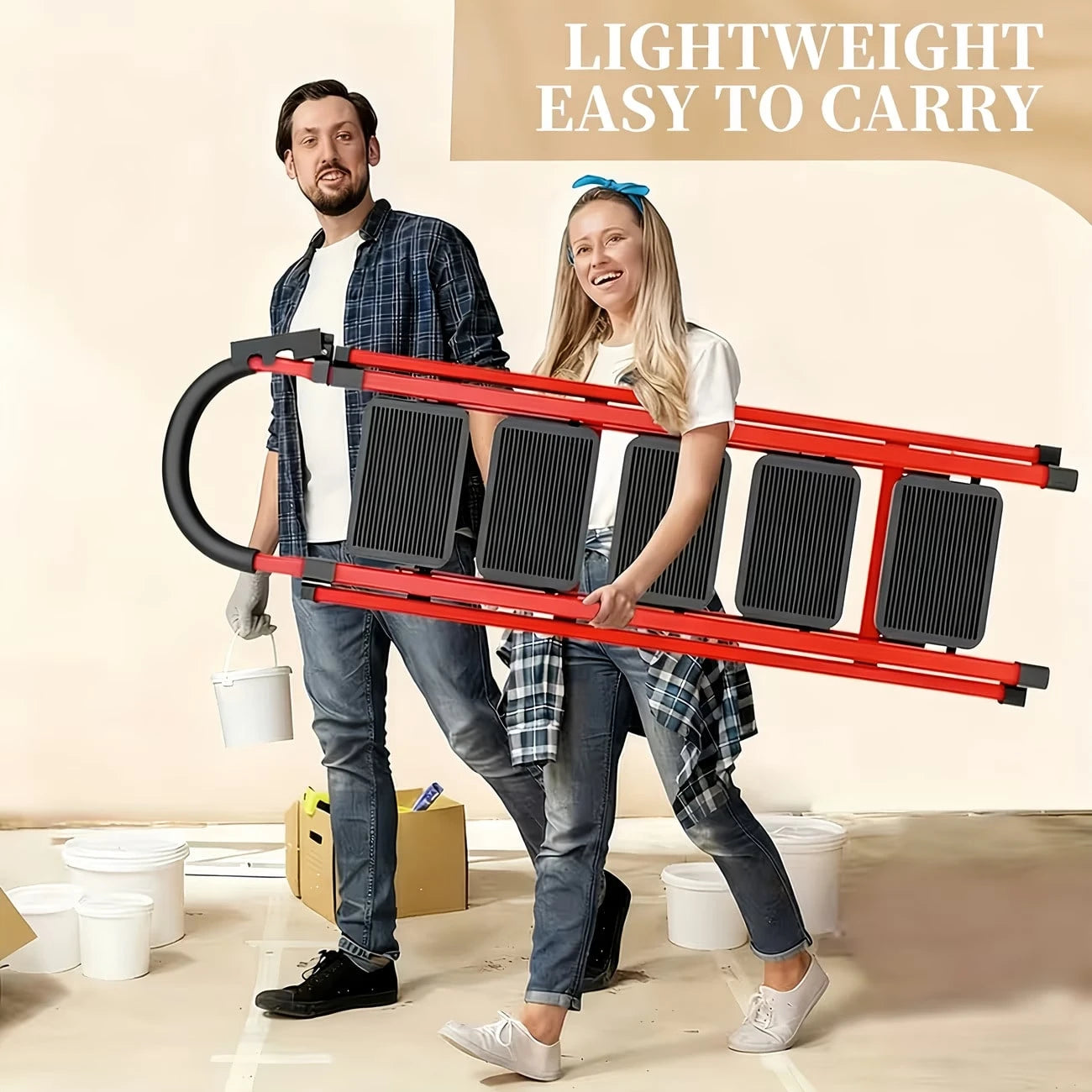 500lbs Load-Bearing Folding Step Ladder, Heavy-Duty Steel Portable Ladder With Anti-Slip Wide Treads, Convenient Handrails & Safety Lock Design, Sturdy Step Stool For Home, Kitchen, Garage & Office Us