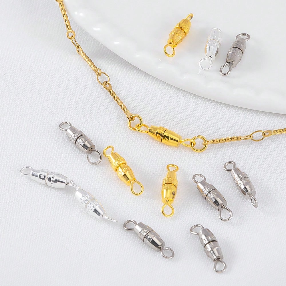 50Pcs Copper Cylindrical Spiral Fastener Connectors Suitable For DIY Necklace Bracelet Jewelry Making