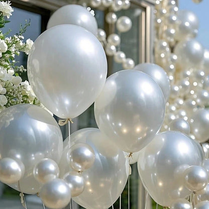 50pcs Faux Pearl White Balloons, 10 Inch, And Luxurious, Suitable For Birthday, Wedding, Valentine's Day, Christmas, New Year, Opening Ceremony, Graduation Season, Home Decor, Balloon Party Decoration