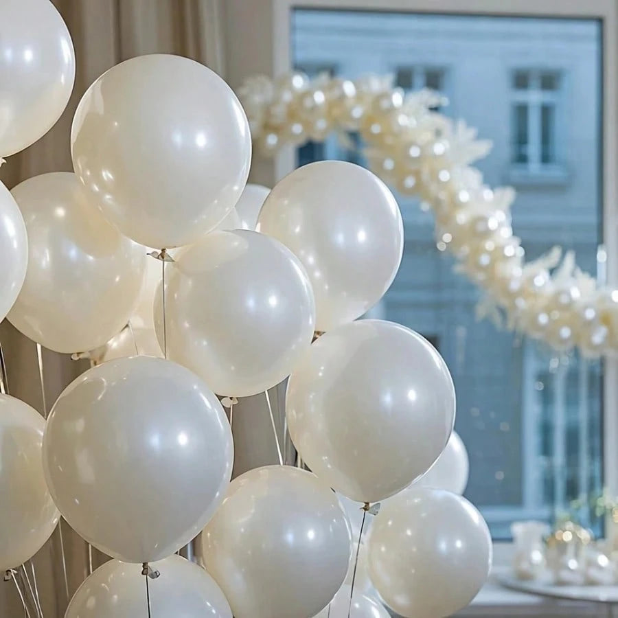 50pcs Faux Pearl White Balloons, 10 Inch, And Luxurious, Suitable For Birthday, Wedding, Valentine's Day, Christmas, New Year, Opening Ceremony, Graduation Season, Home Decor, Balloon Party Decoration