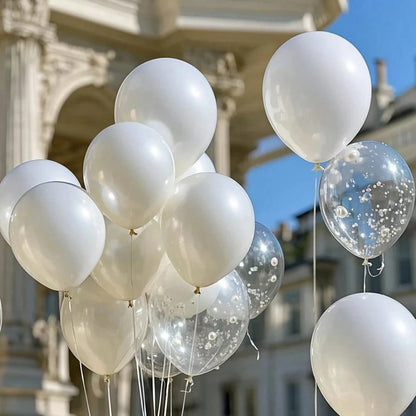 50pcs Faux Pearl White Balloons, 10 Inch, And Luxurious, Suitable For Birthday, Wedding, Valentine's Day, Christmas, New Year, Opening Ceremony, Graduation Season, Home Decor, Balloon Party Decoration