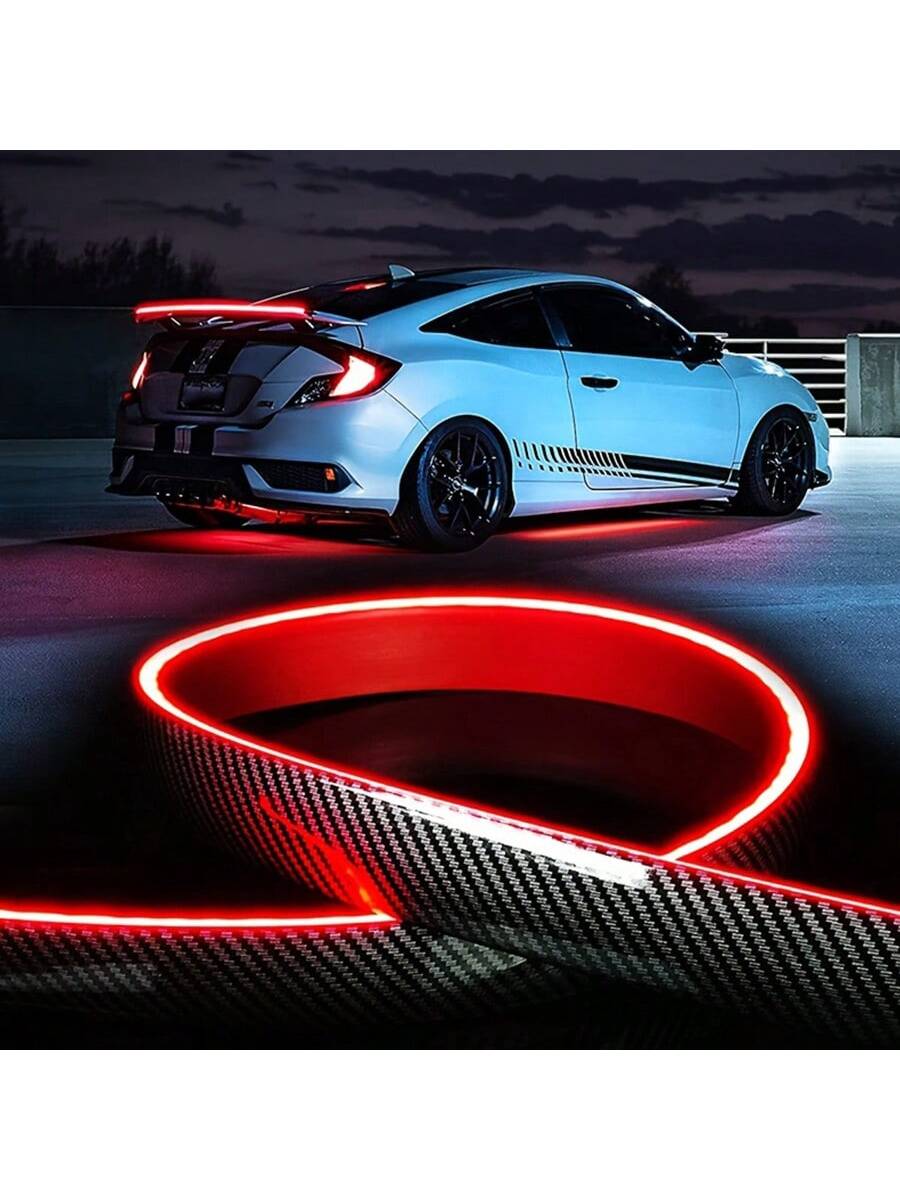 51 Inch Car Spoiler Light Strip, Carbon Fiber Automotive Streamlined Tail Light Strip With Turning Parking Alert Function, Red LED Light Strip Splitter, Automotive Tail Fitting, Durable And High Brigh