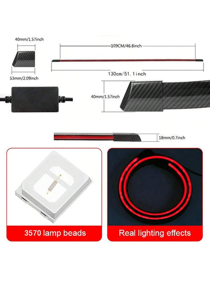 51 Inch Car Spoiler Light Strip, Carbon Fiber Automotive Streamlined Tail Light Strip With Turning Parking Alert Function, Red LED Light Strip Splitter, Automotive Tail Fitting, Durable And High Brigh