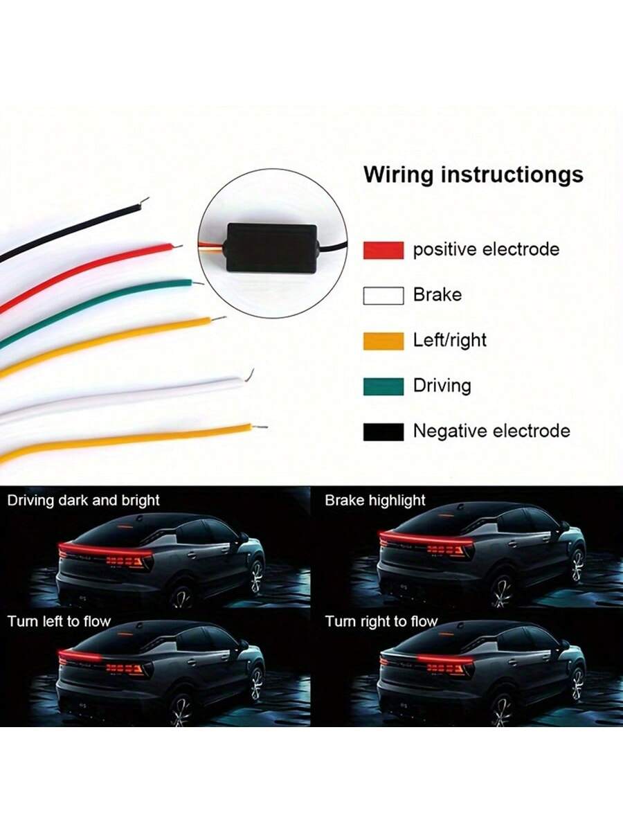 51 Inch Car Spoiler Light Strip, Carbon Fiber Automotive Streamlined Tail Light Strip With Turning Parking Alert Function, Red LED Light Strip Splitter, Automotive Tail Fitting, Durable And High Brigh