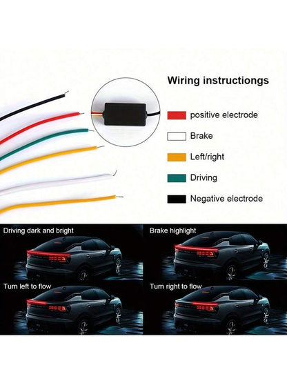 51 Inch Car Spoiler Light Strip, Carbon Fiber Automotive Streamlined Tail Light Strip With Turning Parking Alert Function, Red LED Light Strip Splitter, Automotive Tail Fitting, Durable And High Brigh