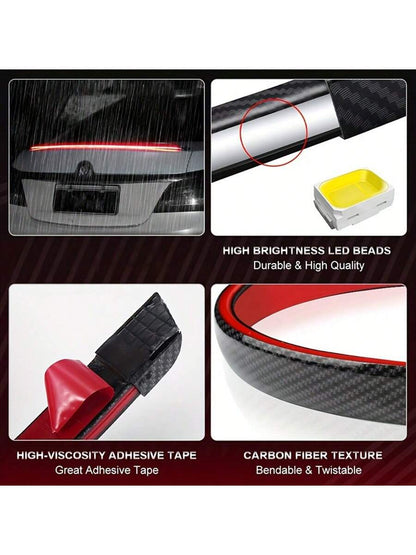 51 Inch Car Spoiler Light Strip, Carbon Fiber Automotive Streamlined Tail Light Strip With Turning Parking Alert Function, Red LED Light Strip Splitter, Automotive Tail Fitting, Durable And High Brigh