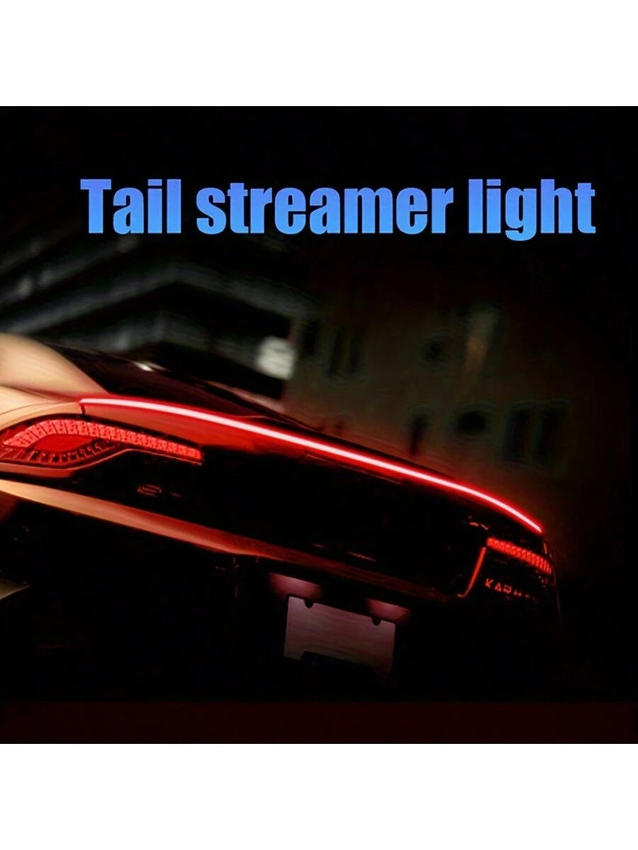 51 Inch Car Spoiler Light Strip, Carbon Fiber Automotive Streamlined Tail Light Strip With Turning Parking Alert Function, Red LED Light Strip Splitter, Automotive Tail Fitting, Durable And High Brigh