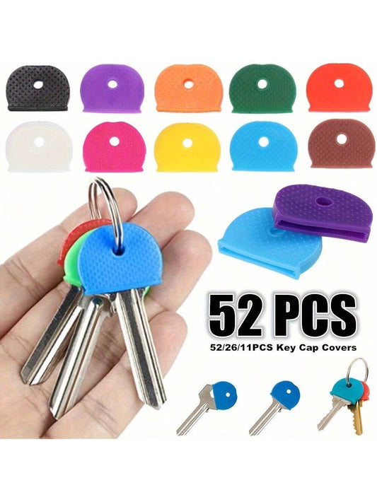 52/26/11pcs Random Colors Silicone Key Cover Set- Organize & Identify With Colorful, PVC Caps| Assorted Sizes, Easy Fit For School,Office,Household,Travel,Bag,Organizer,Storage,Beach,Summer,Vacation