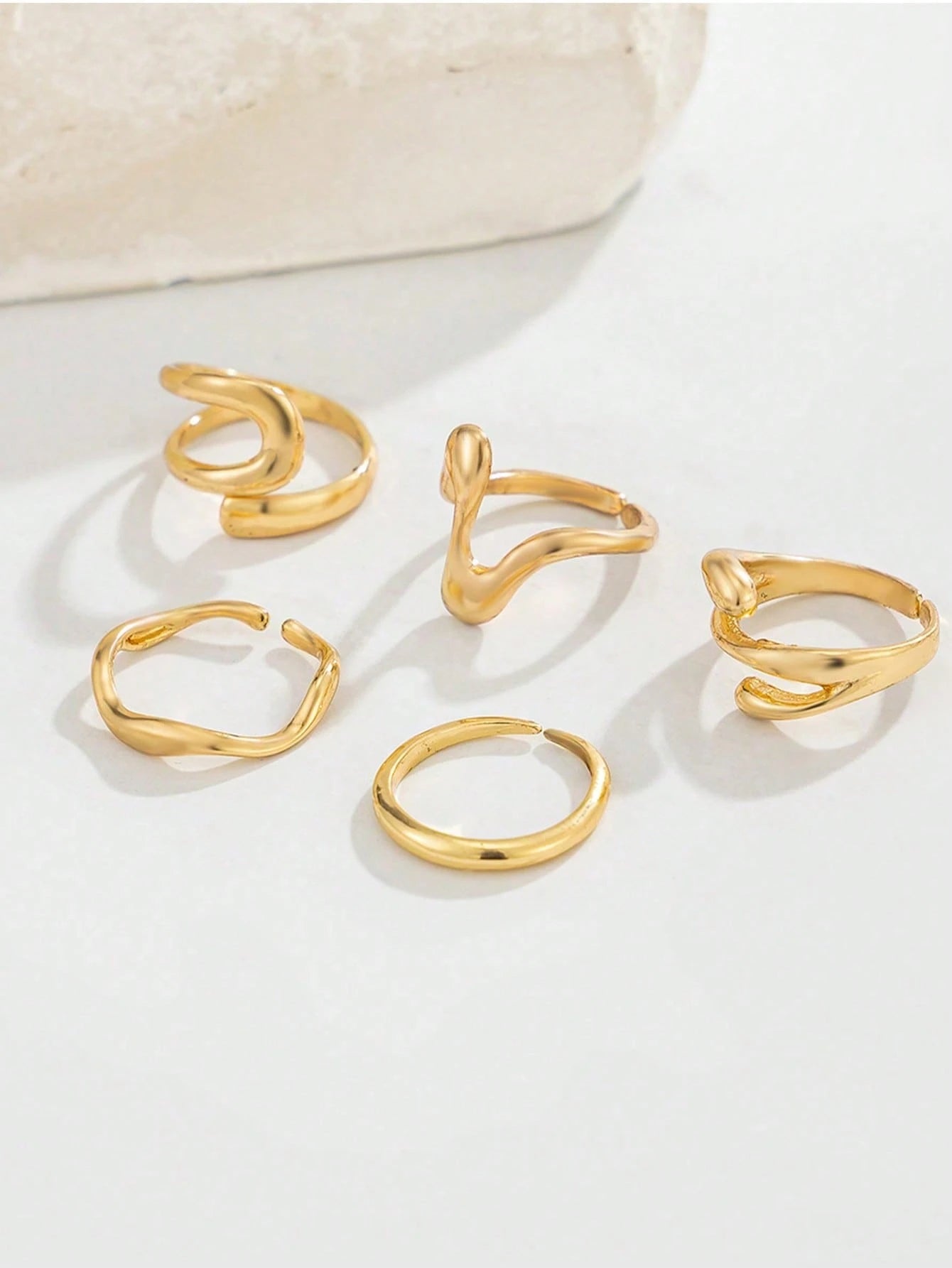 5pcs Beach Vacation Style Asymmetrical Water Drop Curved Toe Ring Set, Suitable For Daily Beach Vacation Wear, Small Gift For Friends