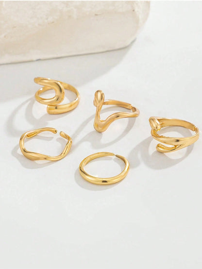 5pcs Beach Vacation Style Asymmetrical Water Drop Curved Toe Ring Set, Suitable For Daily Beach Vacation Wear, Small Gift For Friends