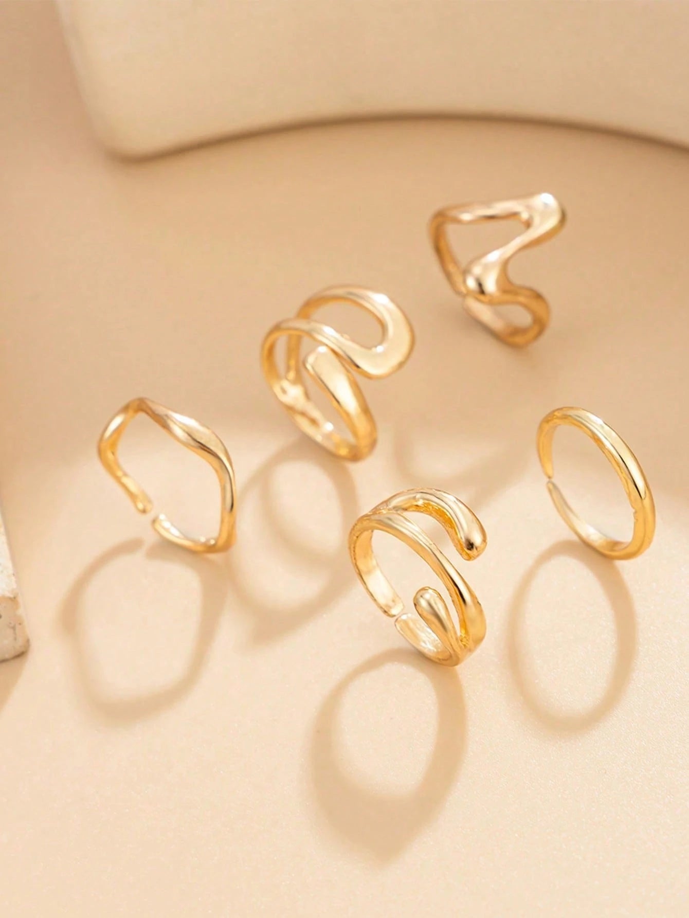 5pcs Beach Vacation Style Asymmetrical Water Drop Curved Toe Ring Set, Suitable For Daily Beach Vacation Wear, Small Gift For Friends