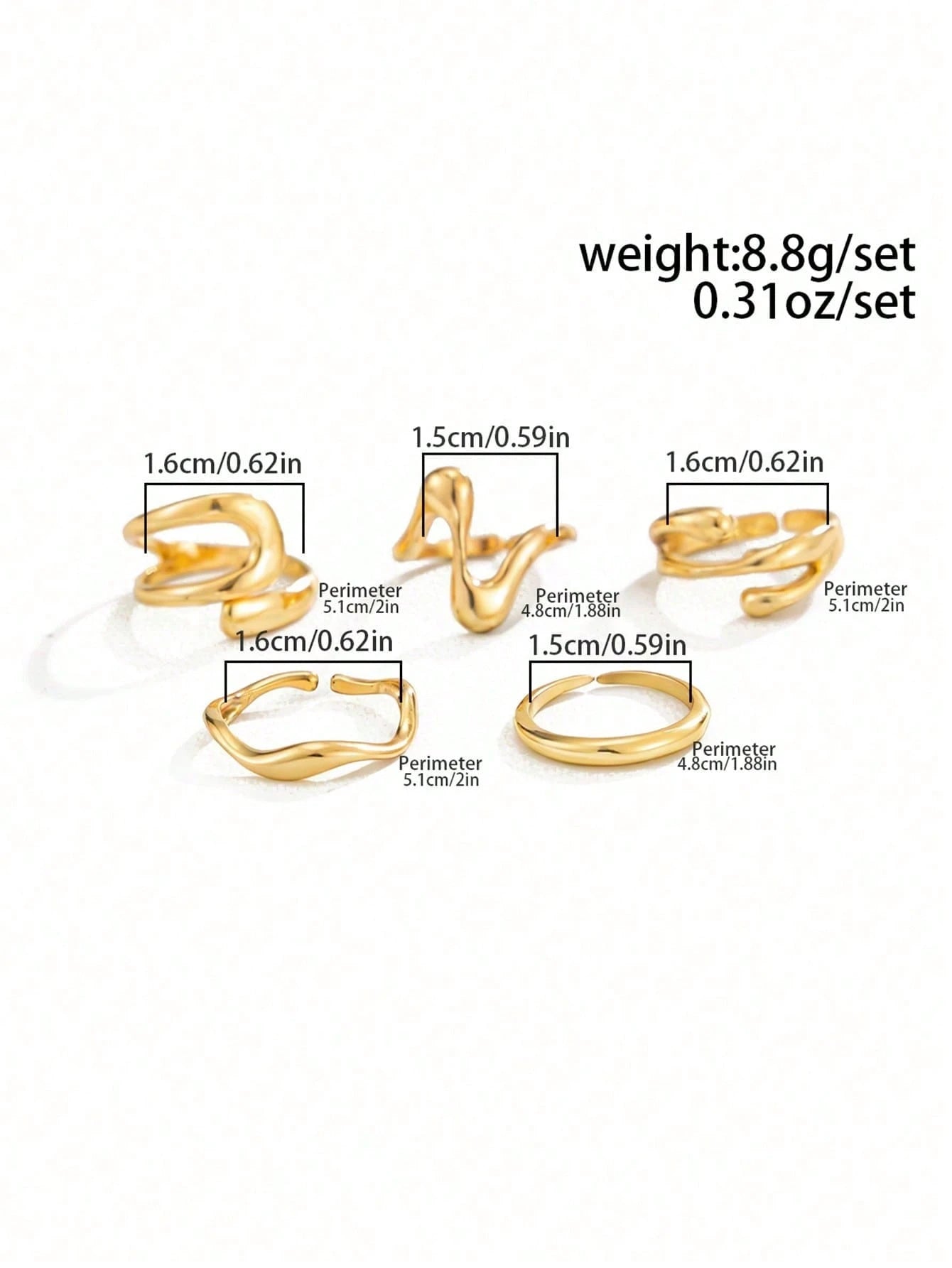 5pcs Beach Vacation Style Asymmetrical Water Drop Curved Toe Ring Set, Suitable For Daily Beach Vacation Wear, Small Gift For Friends