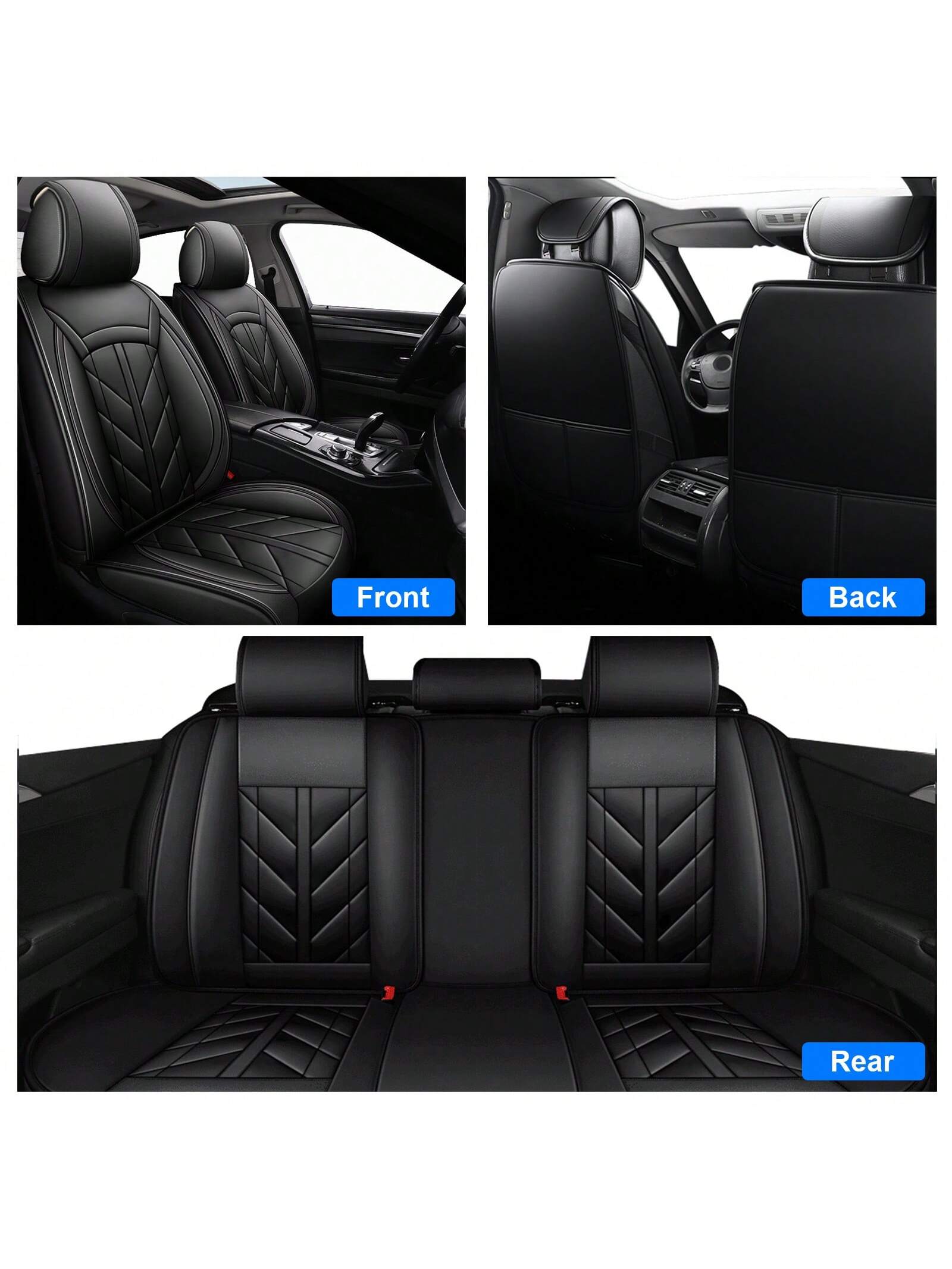5Pcs Car Seat Covers Front Rear Cushion Protectors Universal Fit For Most Cars, Sedans Suvs And Hatchbacks, Full Set Premium Waterproof Faux Leather Car Seat Covers Cushion Protectors Airbag Compatibl