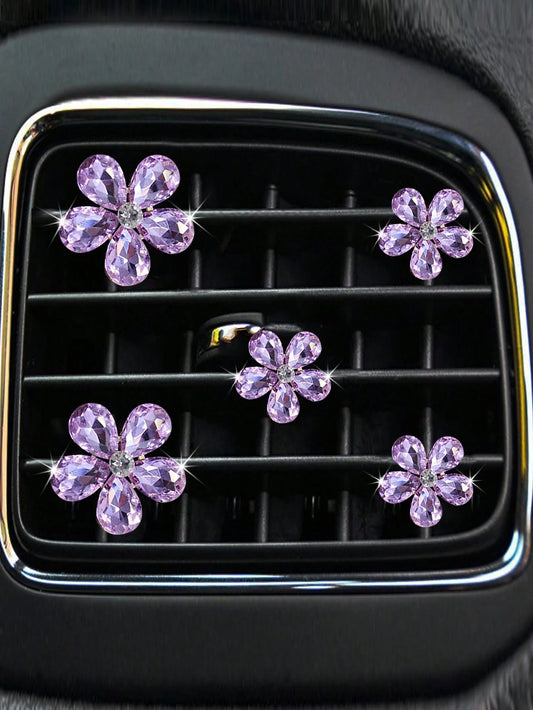 5pcs Crystal Flower Car Air Vent Clip Air Freshener, Car Interior Accessories For Car Decoration