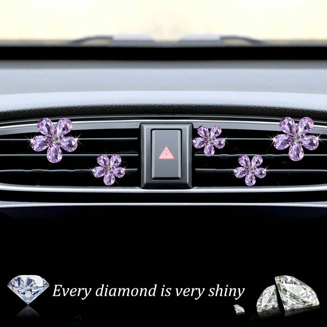 5pcs Crystal Flower Car Air Vent Clip Air Freshener, Car Interior Accessories For Car Decoration