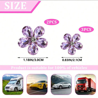 5pcs Crystal Flower Car Air Vent Clip Air Freshener, Car Interior Accessories For Car Decoration