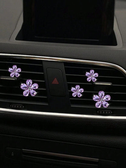 5pcs Crystal Flower Car Air Vent Clip Air Freshener, Car Interior Accessories For Car Decoration