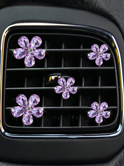 5pcs Crystal Flower Car Air Vent Clip Air Freshener, Car Interior Accessories For Car Decoration