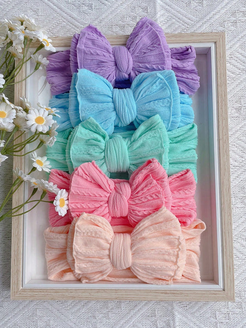 5pcs Cute Bow Headbands, Seamless Nylon Baby Hair Accessories, Candy Color, Suitable For Everyday Wear, Spring
