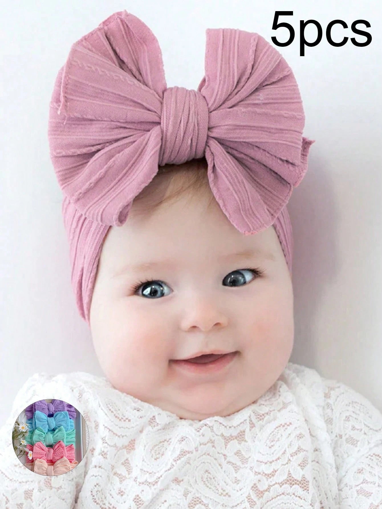 5pcs Cute Bow Headbands, Seamless Nylon Baby Hair Accessories, Candy Color, Suitable For Everyday Wear, Spring