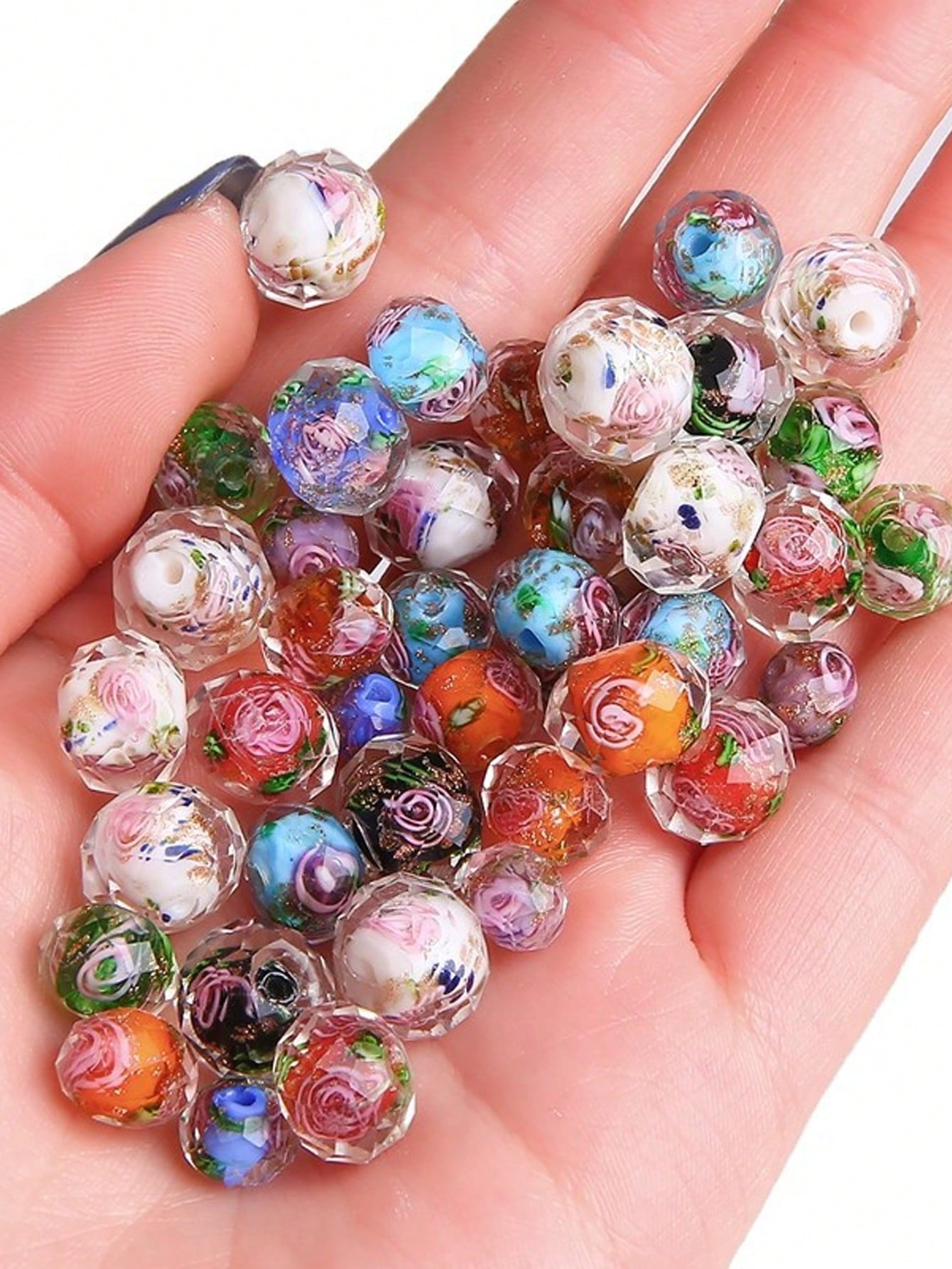 5pcs Floral Glass Faceted Wheel Beads Loose Beads Handmade DIY Bracelet Necklace Earring Jewelry Accessories Materials