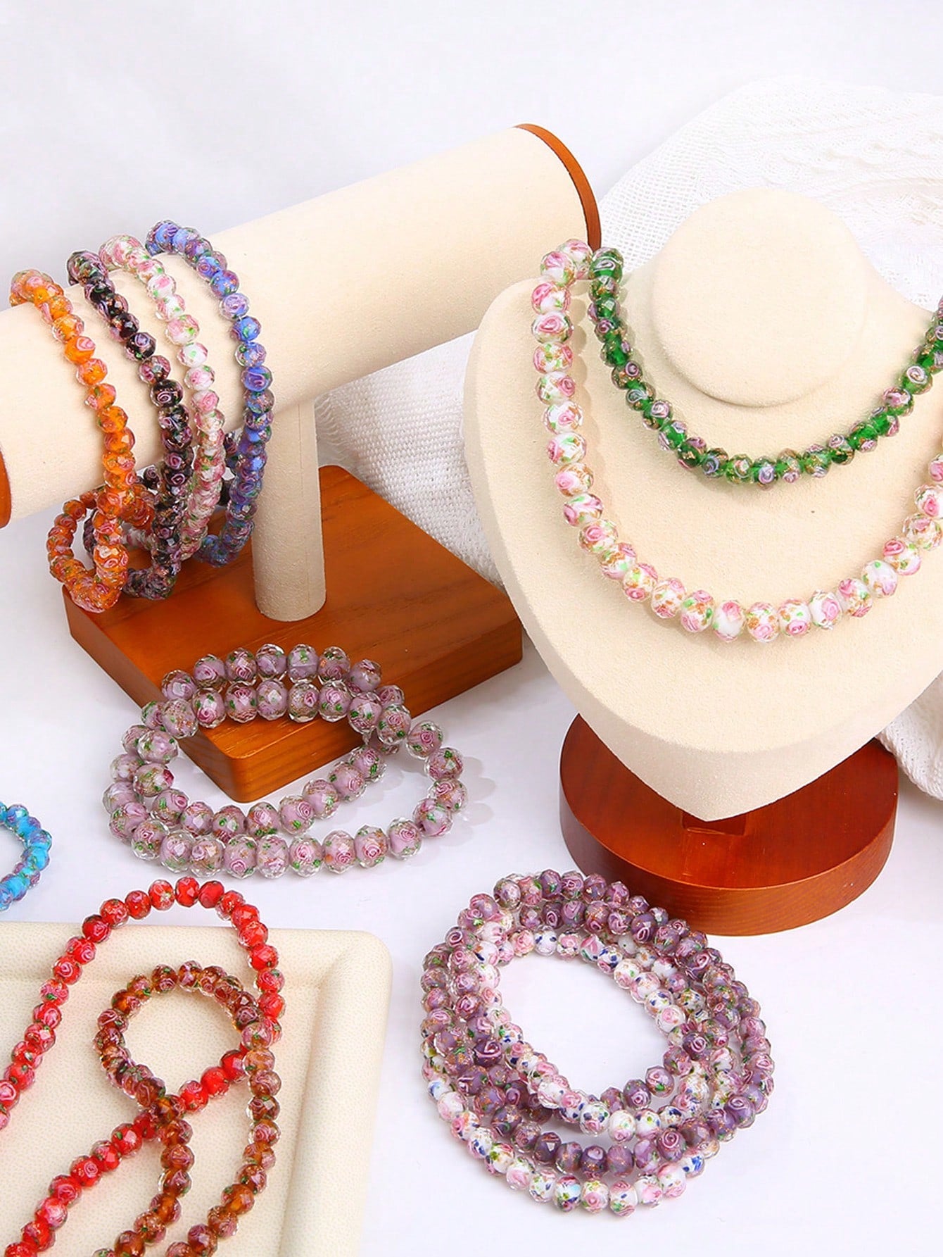 5pcs Floral Glass Faceted Wheel Beads Loose Beads Handmade DIY Bracelet Necklace Earring Jewelry Accessories Materials