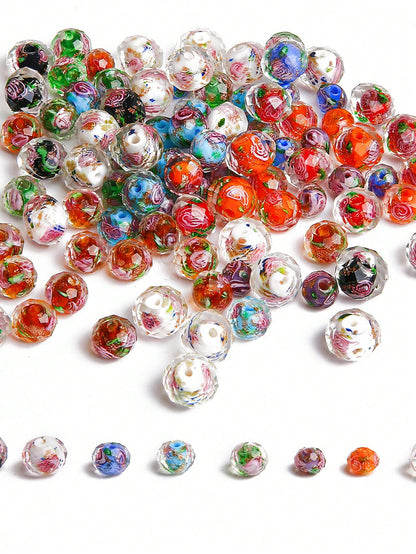 5pcs Floral Glass Faceted Wheel Beads Loose Beads Handmade DIY Bracelet Necklace Earring Jewelry Accessories Materials