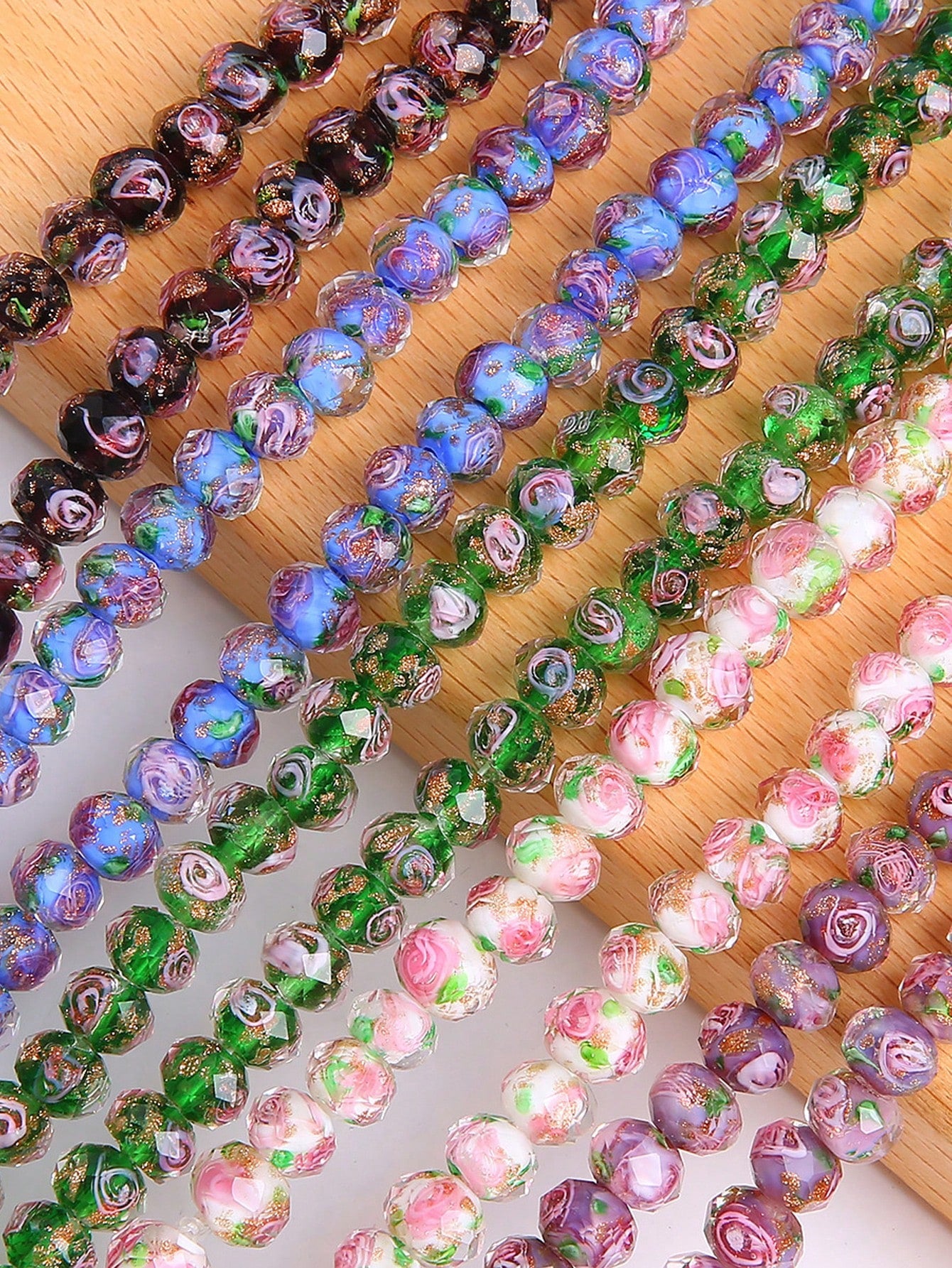 5pcs Floral Glass Faceted Wheel Beads Loose Beads Handmade DIY Bracelet Necklace Earring Jewelry Accessories Materials