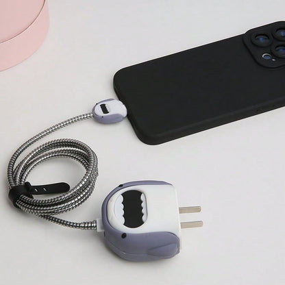 5pcs Gray Cartoon Cute Shark Design Protective Case Set Compatible With Apple 18/20W Charger & Cable, Includes Charger Adapter Cover, Cable Protector, Tidy Cable Management, Anti-Scratch, Anti-Collisi