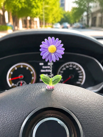 5pcs Mixed Color Cute Flower Car Dashboard Decor, Nodding Cute Flower Car Ornament, Floral Dashboard And Rearview Mirror Decoration, Resin Material