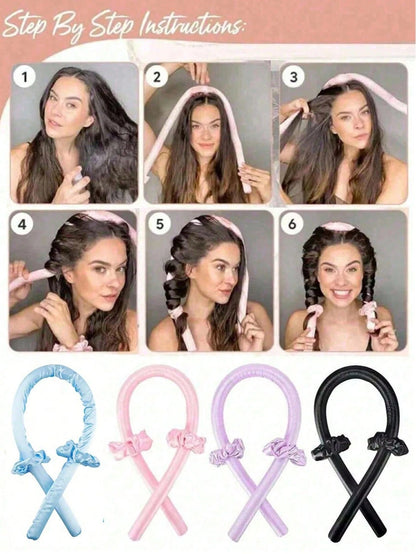 5pcs No-Heat Curling Iron Set, Includes: No-Heat Curling Wand, Satin Sleep Cap, No-Heat Hair Band, Hair Scrunchies, Soft Sleep Cap, Flexible Styling Tool, Suitable For Women With Long Hair To Create W