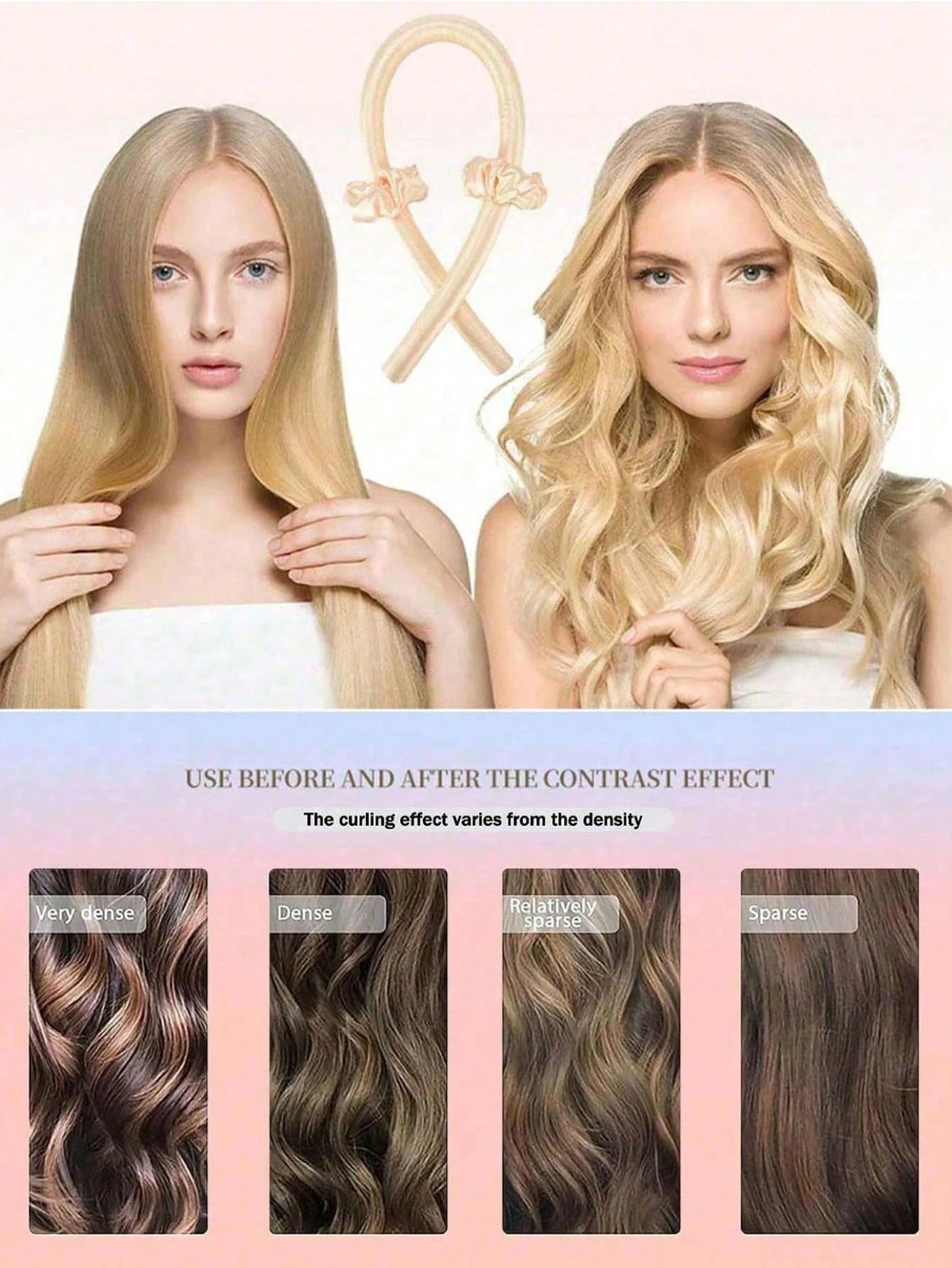 5pcs No-Heat Curling Iron Set, Includes: No-Heat Curling Wand, Satin Sleep Cap, No-Heat Hair Band, Hair Scrunchies, Soft Sleep Cap, Flexible Styling Tool, Suitable For Women With Long Hair To Create W