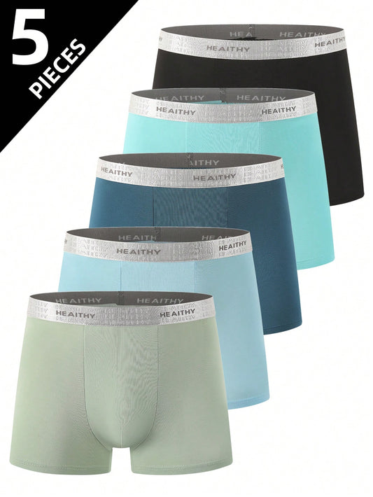 5pcs/Pack Teen Boys' Boxer Briefs, Mid-Rise Trunks For Boys Aged 12-18 Years Old