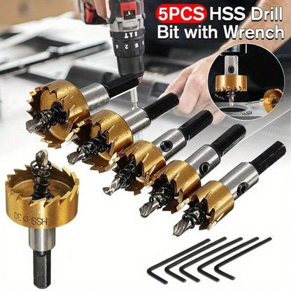 5Pcs/Set Hole Saw Bits Drill Bit Hole HSS Saws Set Titanium Plating Drill Bits Set High Speed Steel Hole Saw Cutting Kit Hole Saw Kits For Metal Stainless Steel Alloy (16mm, 18.5mm, 20mm, 25mm, 30mm)