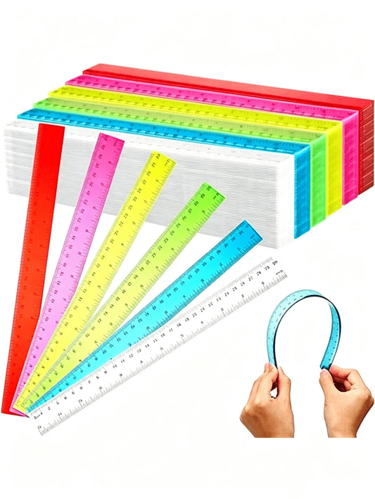 6/12/18pcs 12-Inch Plastic Rulers, Flexible Transparent Multicolor, With Centimeter And Inch Scales, Suitable For Classroom, Office, Teachers And Students, Essential Student Stationery For Back To Sch