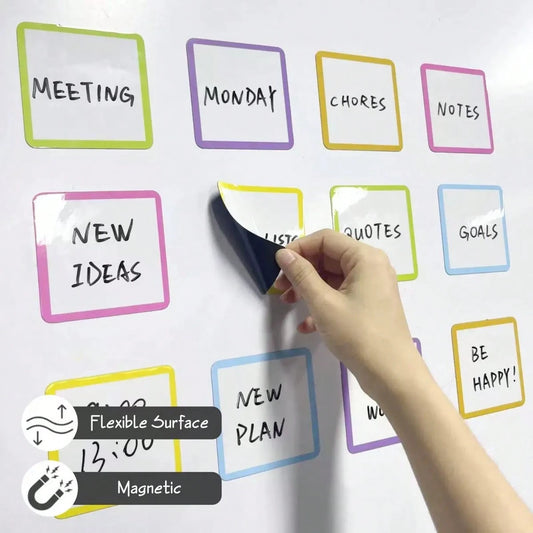 6/12/30pcs Reusable Magnetic Sticky Notes, 4x4 Inch- Back To School Special- Erasable Labels, Suitable For Whiteboards, Refrigerators, Lockers- Perfect For Office, Classroom Organization And Home R