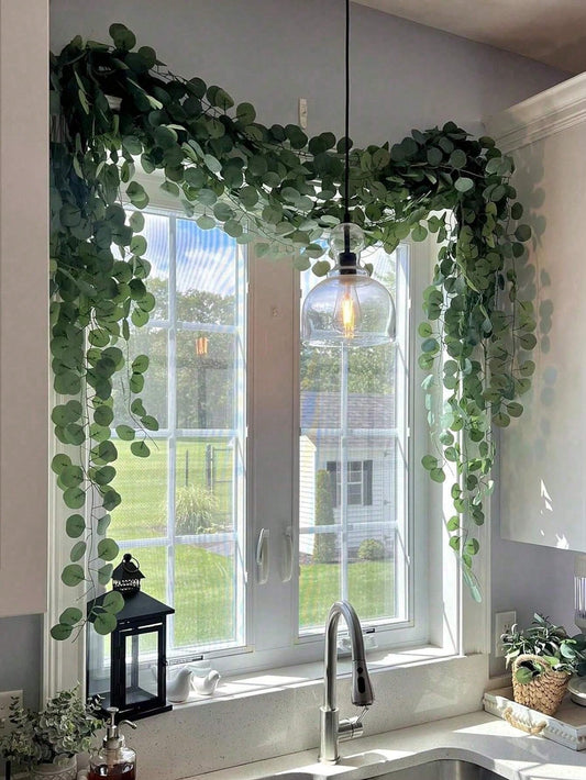 6/12pcs Artificial Eucalyptus Wreath, Artificial Green Wreath, Fake Eucalyptus Leaves, Suitable For Home Decor, Wedding Backdrop, Party Decoration, Birthday, Graduation, Kitchen Decor, Etc.
