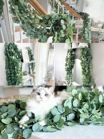 6/12pcs Artificial Eucalyptus Wreath, Artificial Green Wreath, Fake Eucalyptus Leaves, Suitable For Home Decor, Wedding Backdrop, Party Decoration, Birthday, Graduation, Kitchen Decor, Etc.
