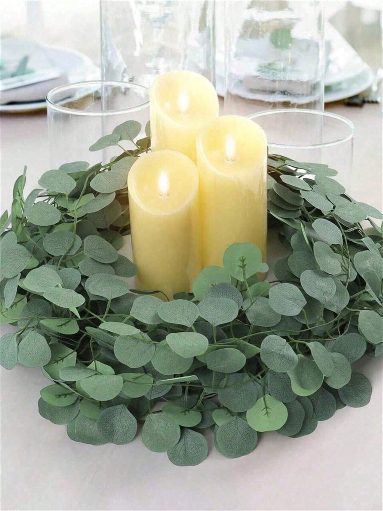 6/12pcs Artificial Eucalyptus Wreath, Artificial Green Wreath, Fake Eucalyptus Leaves, Suitable For Home Decor, Wedding Backdrop, Party Decoration, Birthday, Graduation, Kitchen Decor, Etc.