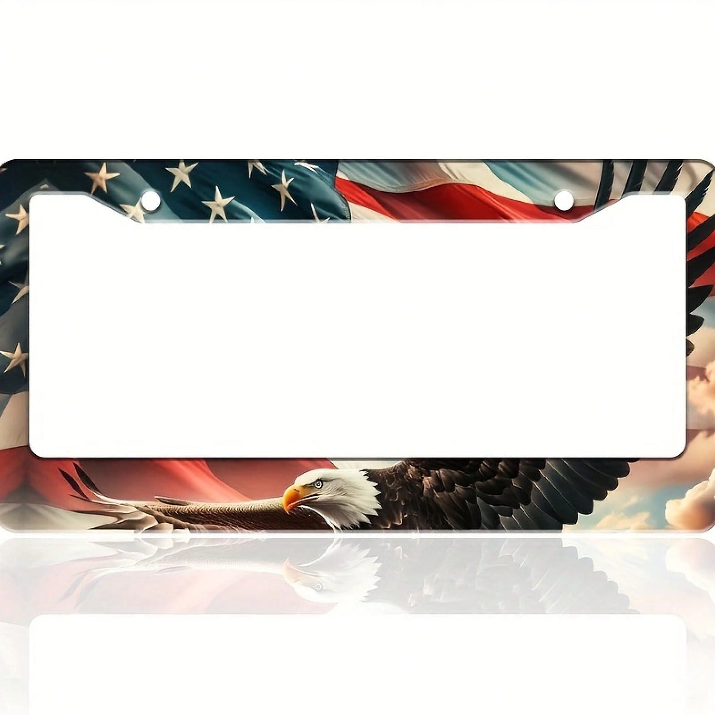 6.3x 12.2inch Heavy Duty Aluminum American Flag License Plate Frame With Eagle And 50 Stars And Stripes| Including Screws, All-Weather Vehicle Decoration, Suitable For Cars, Trucks, SUVs- Patriotic A