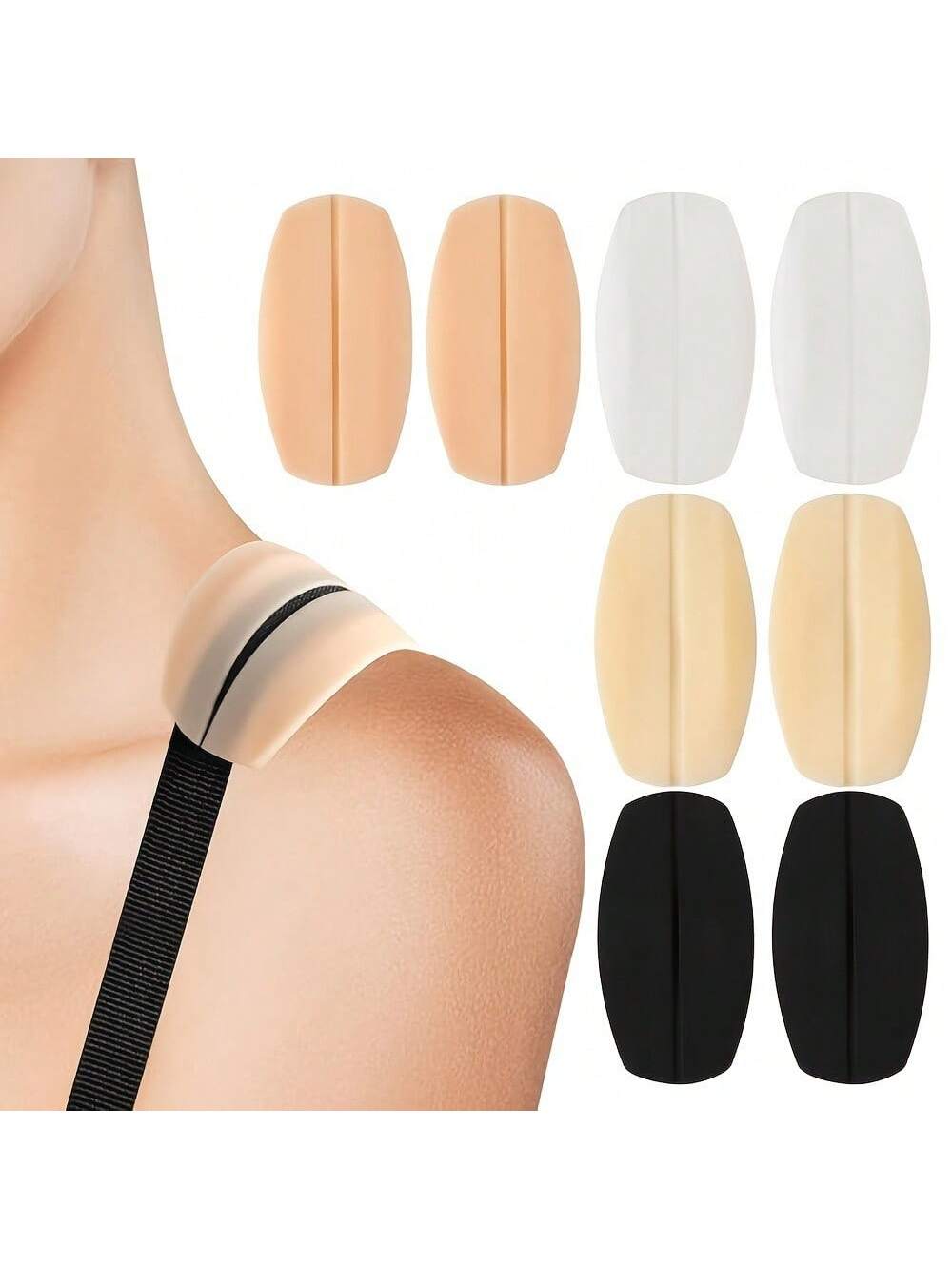 6/4/3/2pcs Silicone Shoulder Strap Anti-Slip Pads[Nude+White+Black]Bra Strap Anti-Slip Pads, Anti-Slip Shoulder Pads, Invisible Silicone Shoulder Pads, Soft Anti-Slip Seamless Bra Strap Pads, Women's