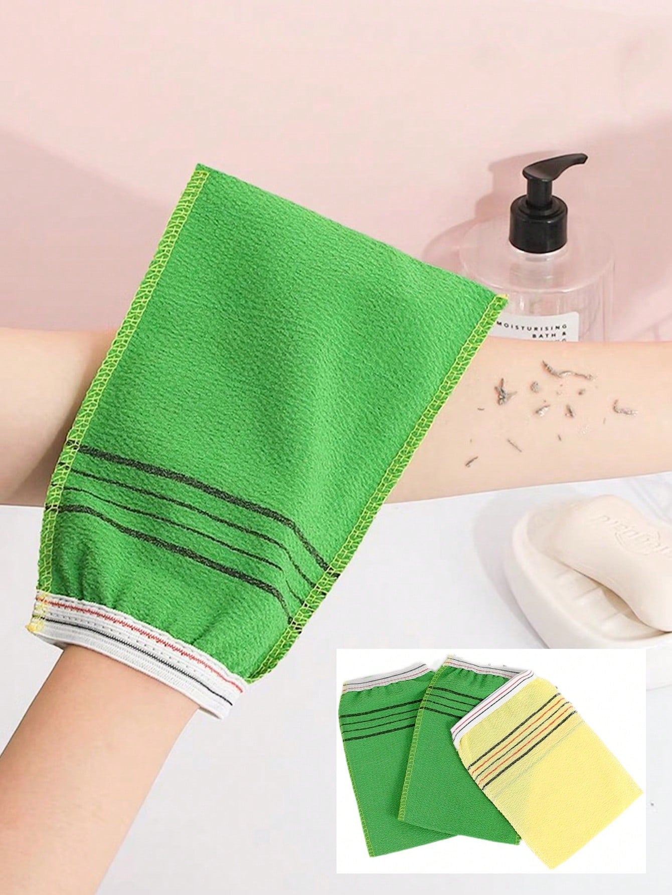 6 Piecess Single Layer Double Sided Bath Towel Hotel Bath Towel Sauna Bathing Bath Glove Back Scrub Mud And Ash, Household Bath Towel, Exfoliating Shower Glove And Towel, Massage And Body Scrub, Body