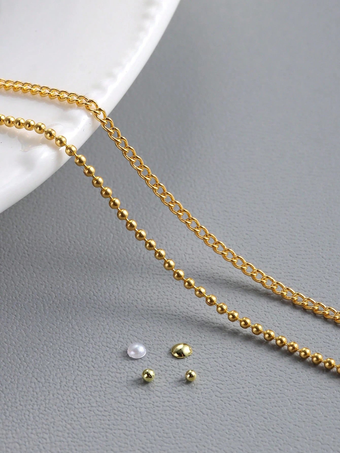6 Slots Metal Ball & Faux Pearl Chain 3D Nail Art Decorations, Y2K Retro Style Nail Salon Accessories, DIY Nail Supplies Nails Nail Charms