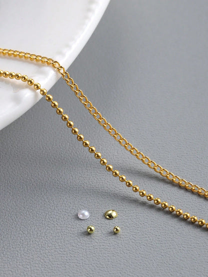 6 Slots Metal Ball & Faux Pearl Chain 3D Nail Art Decorations, Y2K Retro Style Nail Salon Accessories, DIY Nail Supplies Nails Nail Charms