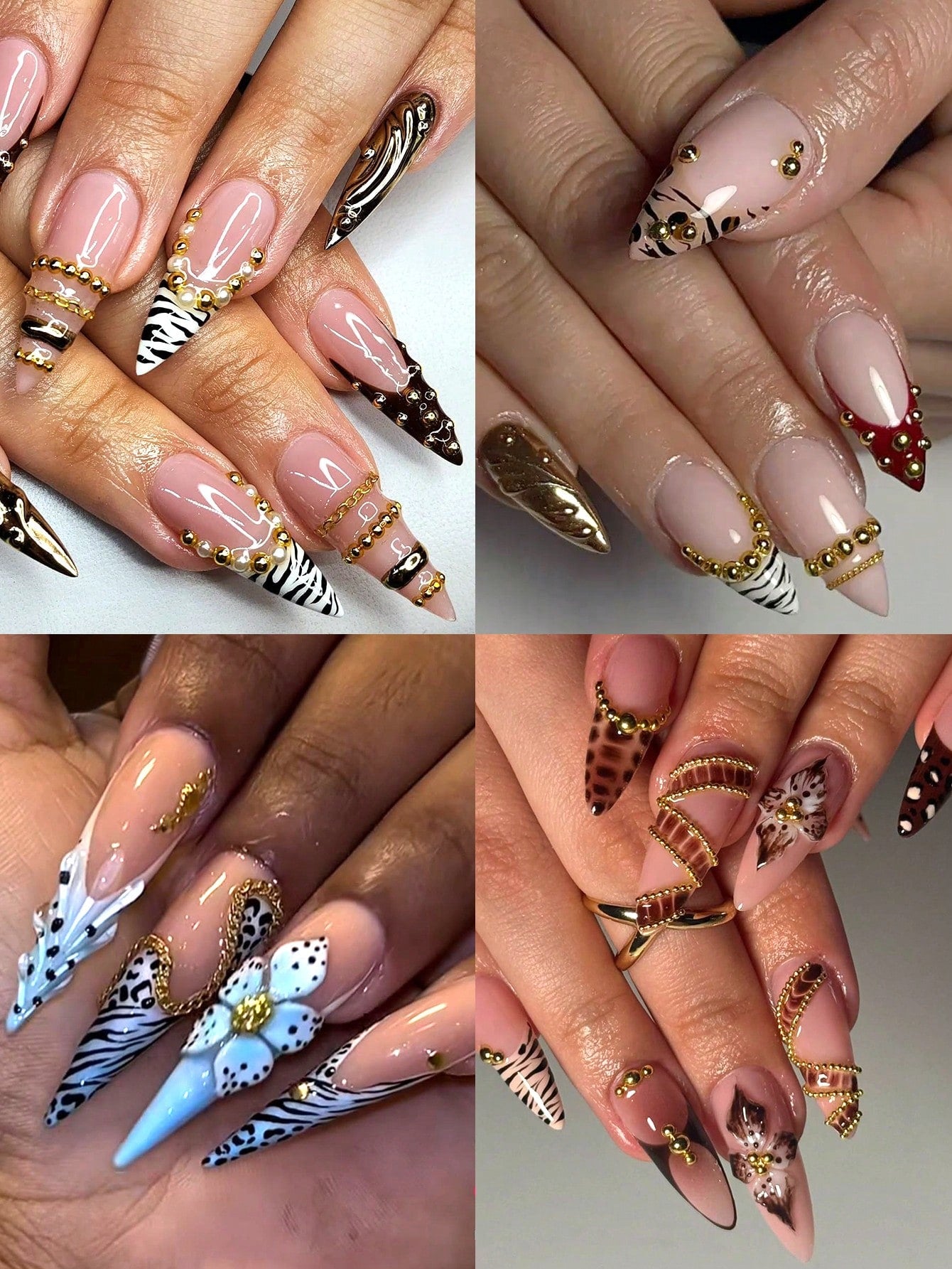 6 Slots Metal Ball & Faux Pearl Chain 3D Nail Art Decorations, Y2K Retro Style Nail Salon Accessories, DIY Nail Supplies Nails Nail Charms