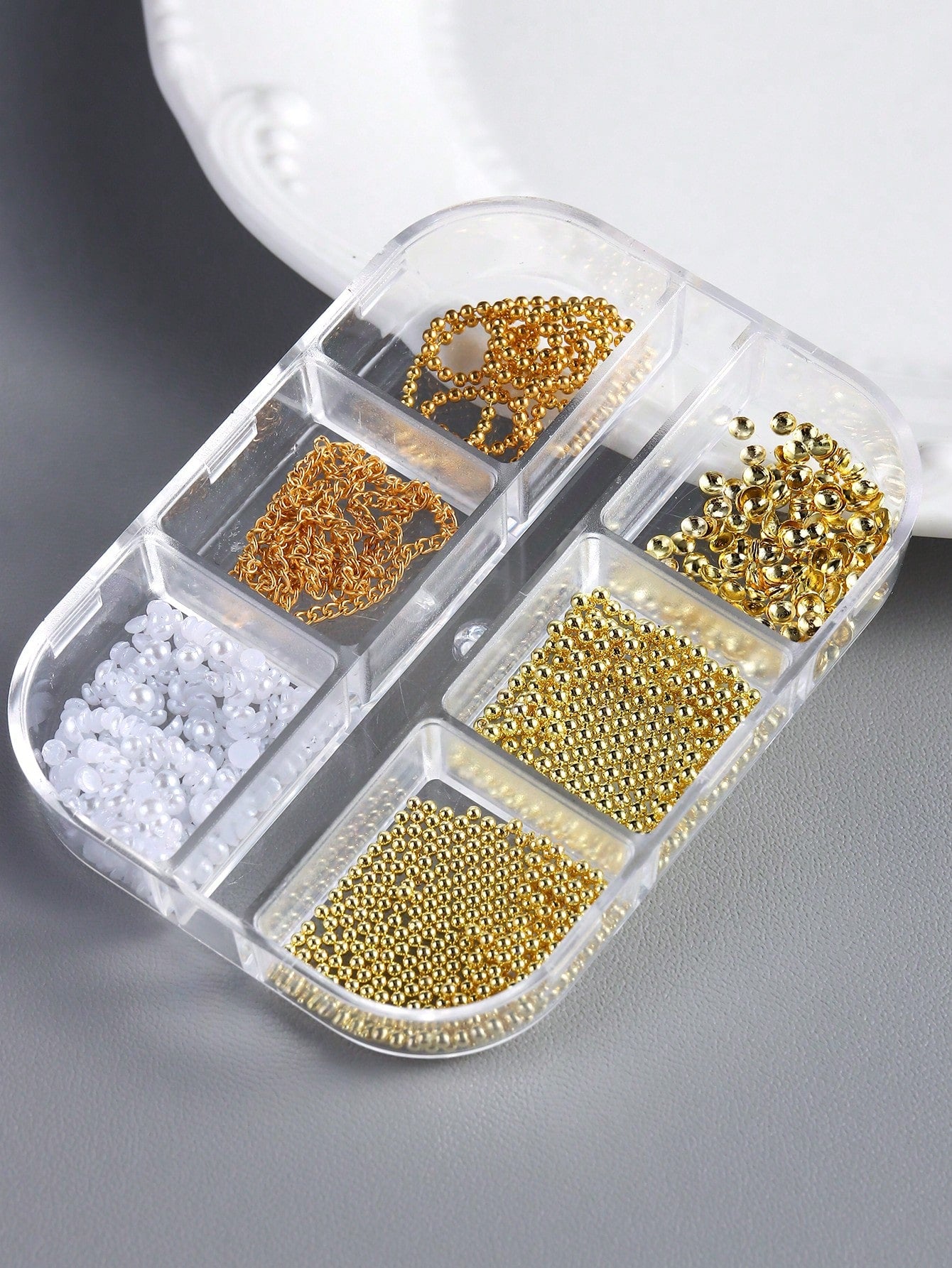 6 Slots Metal Ball & Faux Pearl Chain 3D Nail Art Decorations, Y2K Retro Style Nail Salon Accessories, DIY Nail Supplies Nails Nail Charms