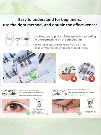 60 Bundles Artificial Mink Fur False Eyelashes, 3D Natural Effect, Easy To Apply, Reusable, Instantly Enlarges Eyes, Segmented Design Suitable For Multiple DIY Options, Create Personalized Big Eyes, S