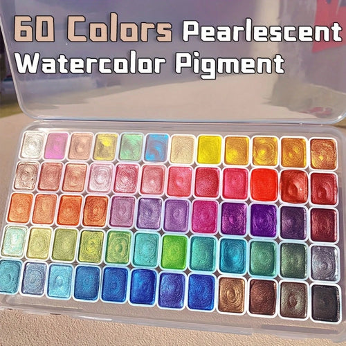 60 Colors Pearl Watercolor Pigment, Dyes, Pearlescent, Metallic, Shimmer, Glitter, Starry Solid Paint Mini Travel Portable Art Kit For Painting, Writing, Drawing, Lightweight, DIY Supplies For Beginne