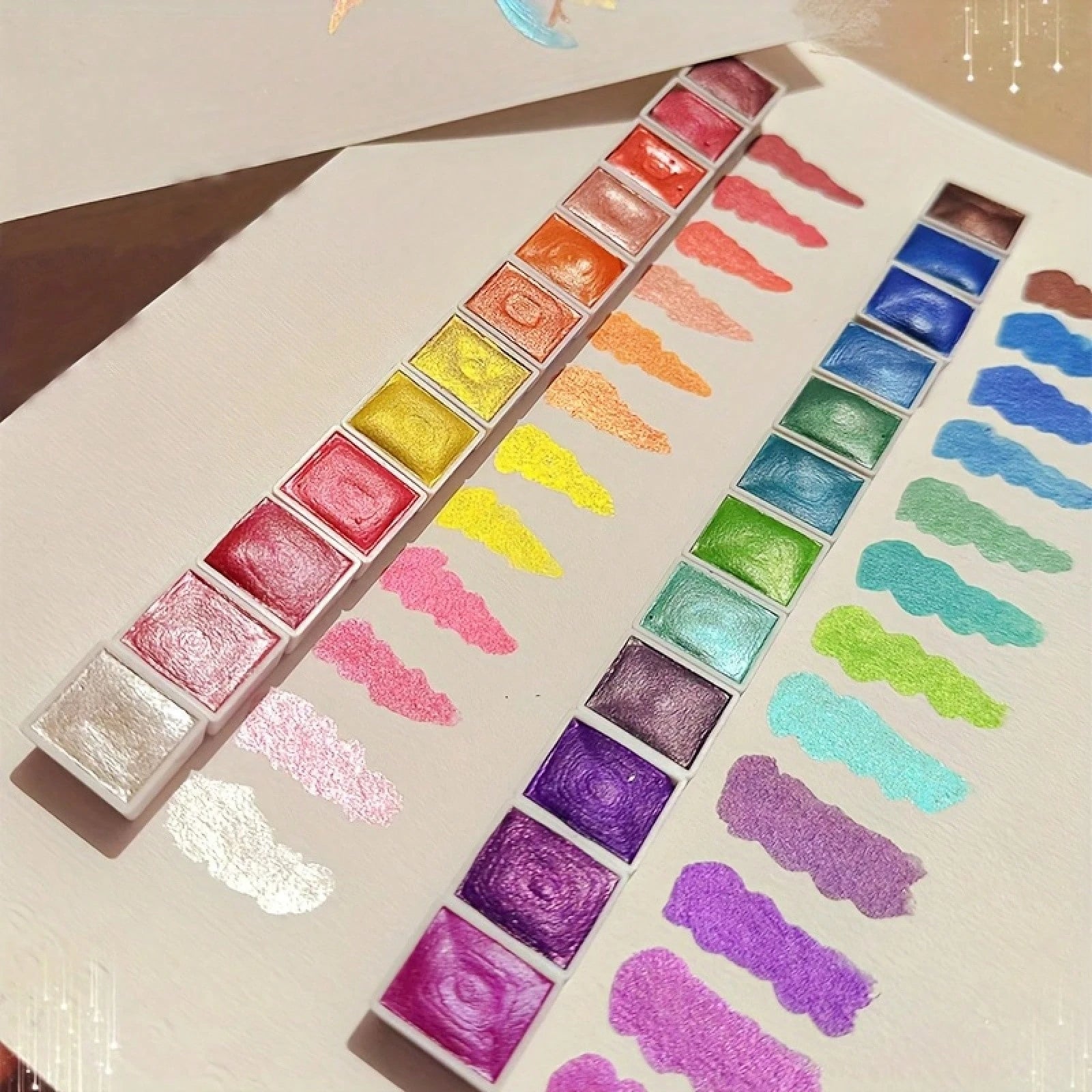 60 Colors Pearl Watercolor Pigment, Dyes, Pearlescent, Metallic, Shimmer, Glitter, Starry Solid Paint Mini Travel Portable Art Kit For Painting, Writing, Drawing, Lightweight, DIY Supplies For Beginne